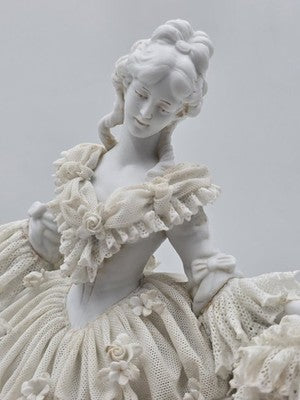 Large Jacqueline Porcelain Lace Figurine Victorian Lady Dresden Style Lace Dress