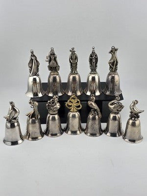 Vintage Complete Set of 12 Reed & Barton's 12 Days of Christmas Silver Bells.