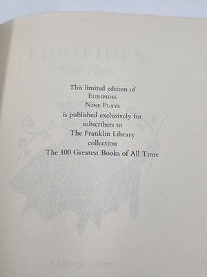 1976 Franklin Library Euripides Nine Plays Leather Bound Collector Edition. New