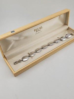Rare Antique  Mid Century Posins Sterling Silver Bracelet W Original Box. 7.5 In