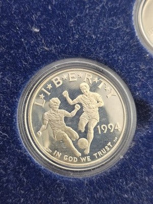 Vintage 1994 World Cup US Mint Silver  Coins set $1 50c US Mint New York /Jersey