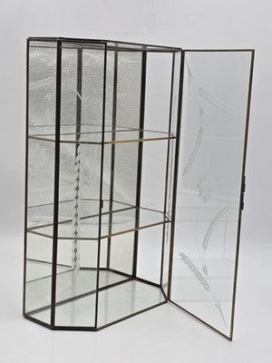 Vintage Etched Glass Brass Display Case Curio Cabinet Mirrored Hanging Standing
