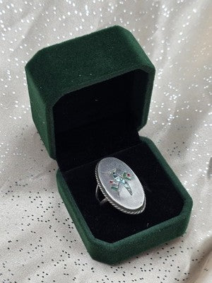 VTG  TAXCO M-5 MEXICO STERLING SILVER RING WITH BIRD INLAY MULTI COLOR STONES