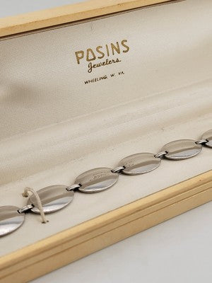 Rare Antique  Mid Century Posins Sterling Silver Bracelet W Original Box. 7.5 In