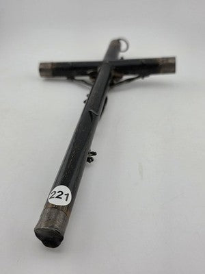 Antique 19th C Crucifix Metal Jesus On Wood Cross W Rare Tips Memento Mori Skull