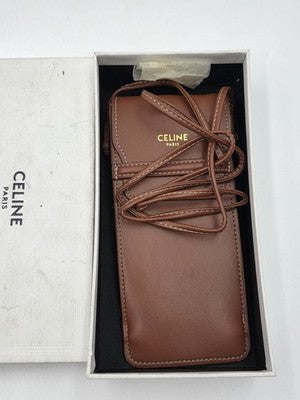 Celine Paris Tan Leather sunglasses Pouch Crossbody Bag with Box Brown Gold Logo