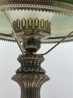 Antique Victorian Style Hurricane Lamp Electric Floral Shade Ornate Brass Base