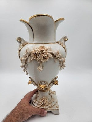 Antique OOAK Mid Century Ornate Hand Made Capodimonte Italy Large Vase No Chips