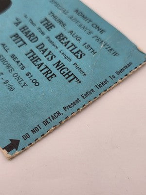 Rare 1964 Beatles A Hard Days Night Movie Premiere Ticket Pitt Theatre Stub