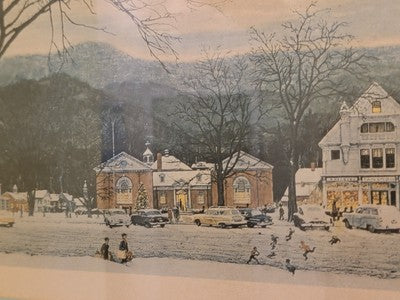 Rare Hand Signed Norman Rockwell "Stockbridge, Main Street At Christmas" 1967.