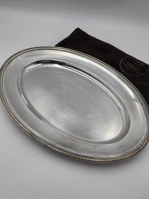 Vtg Christofle France 18” Silverplate Oval Serving Platter Louis XVI Leaf Border