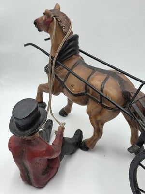 Ultra Rare Antique Horse Carriage Folk Art Composition Driver Cart C1920. 24".