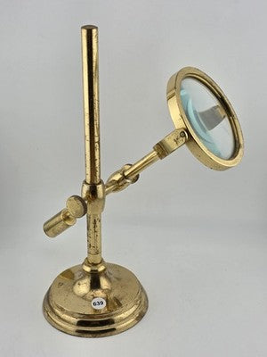 Antique C 1920's Solid Brass Desk Top Magnifying Glass Three Way Adjustable.