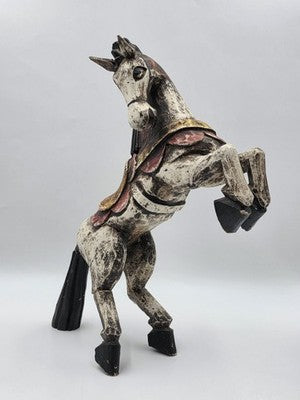 Vintage Mexico Folk Art Rearing Horse Hand Carved  & Painted Wood Sculpture Read