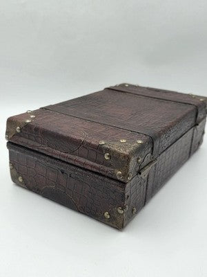 Antique 1930's Faux Alligator Doctors Suitcase Salesman Sample Case. Red Velvet.