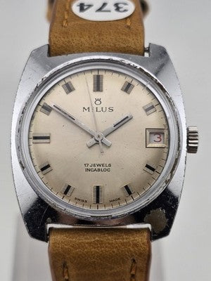 VINTAGE ULTRA-RARE MILUS MANUAL 17 JEWELS WATCH SWISS MADE INCABLOC 1960s. WORKS