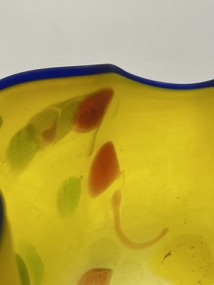 Azerbaijan Glassware Hand Blown Frosted Art Glass Vase Multicolor Wavy Rim Decor