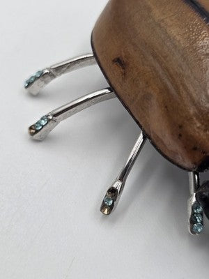 Rare Vintage Real Rhinoceros Beetle Insect Brooch Crystal Jeweled Taxidermy Pin