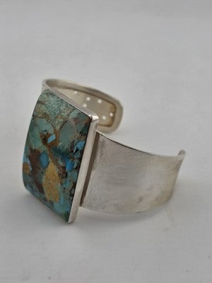 Rare Vintage Large Turquoise Sterling Silver Cuff Bracelet Modernist DTR 925.