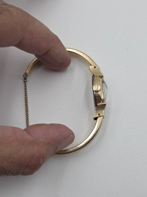 1940's Vintage Elgin Shockmaster 10K GF Ladies Bangle Watch Art Deco Style Works