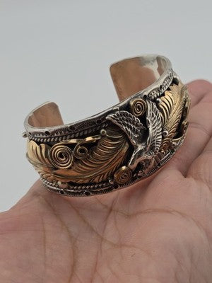 Vintage Original Navajo Allen Chee Eagle In Flight Sterling Silver Cuff Bracelet