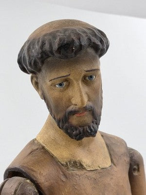 Private: RARE ANTIQUE 18TH C ARTICULATED HAND  SANTOS MANNEQUIN OF ST FRANCIS.