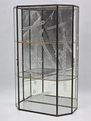 Vintage Etched Glass Brass Display Case Curio Cabinet Mirrored Hanging Standing