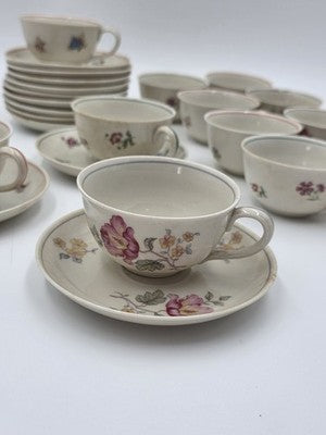 Antique Johann Haviland Bavaria Germany U.S. Zone Floral Teacup Saucer Set 24 Pc