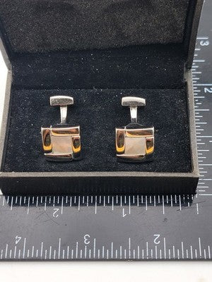 Rare Vintage Hugo Boss - Silver-Tone Mother-of-Pearl Cufflinks - Original Box.