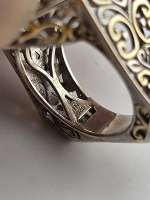 Rare 925 Sterling Silver Coral Turquoise Filigree Statement Ring Artisan Size 9