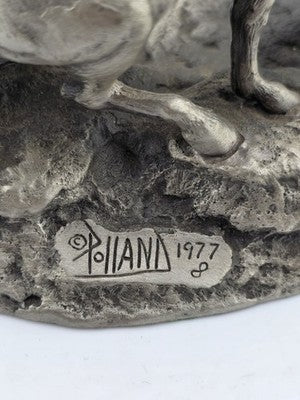 Polland Franklin Mint Pewter Horse Mare Wolves Coyotes Wildlife Animals Figurine