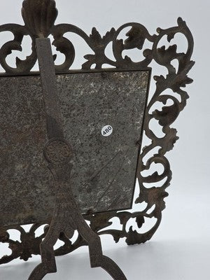 Antique Victorian Cast Iron Vanity Mirror Ornate Scrollwork Easel Frame C 1890.