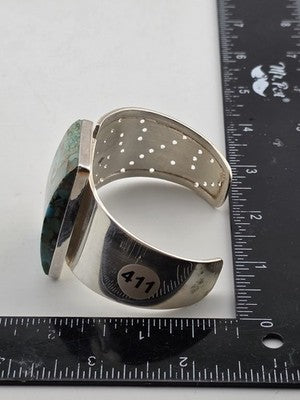 Rare Vintage Large Turquoise Sterling Silver Cuff Bracelet Modernist DTR 925.