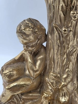 Antique Large Solid Brass Cherub Putti Table Lamp Hollywood Regency Gold. Works