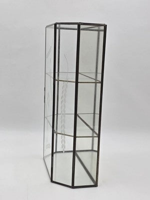 Vintage Etched Glass Brass Display Case Curio Cabinet Mirrored Hanging Standing