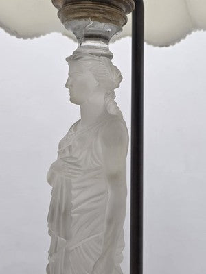 Ultra Rare French Baccarat Frosted & Clear Glass Classical Maiden Table Lamp.