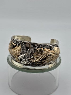 Vintage Original Navajo Allen Chee Eagle In Flight Sterling Silver Cuff Bracelet