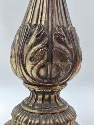 Antique Victorian Style Hurricane Lamp Electric Floral Shade Ornate Brass Base