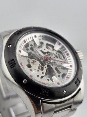 Akribos XXIV Men AK477BK Skeleton Stainless Steel Automatic 44mm Watch. Works