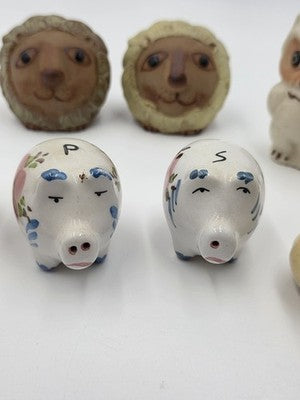 Vintage Lot Of 5 Novelty Animal Salt & Pepper Shakers Owls Pigs Lambs Birds Lion