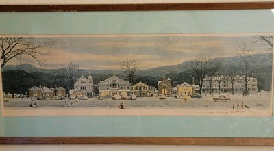 Rare Hand Signed Norman Rockwell "Stockbridge, Main Street At Christmas" 1967.