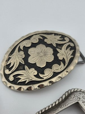 Vintage Western Belt Buckle Lot Abalone Mexico Stone Floral Cowboy 4 Pc Lot.