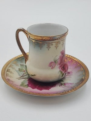 Antique 19th C C.S. Prussia Handpainted Demitasse Set 6 Cups Saucers Coffee Pot