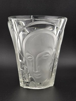 August Walther & Söhne Art Deco Glass Vase 3 Faces Man Woman Child 7"H Germany