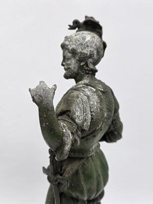 Rare Pair Of Antique Detailed Spelter Statues of Spanish Conquistadors. 15".