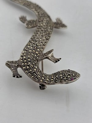 Private: LARGE STERLING SILVER MARCASITE LIFE SIZE LIZARD PIN BROOCH SALAM