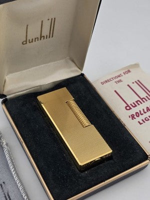 Rare Vintage Dunhill Rollagas Gold Tone Textured Switzerland W Box. Very Clean.