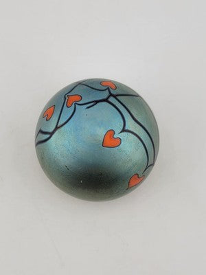 Rare Orient & Flume Iridescent Art Glass Paperweight Flowers Signed May Of 1975