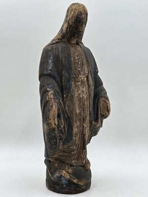 Antique 18th C Spanish Colonial Hand-Carved Virgin Mary Statue Polychrome Wood