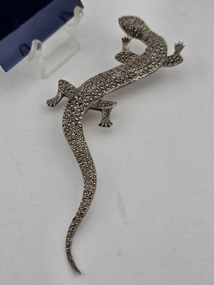 Private: LARGE STERLING SILVER MARCASITE LIFE SIZE LIZARD PIN BROOCH SALAM
